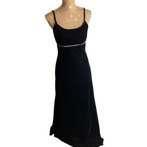 Vintage Darya Formal Dress Black Velvet Rhinestone Y2K Maxi Whimsigoth Empire Wa